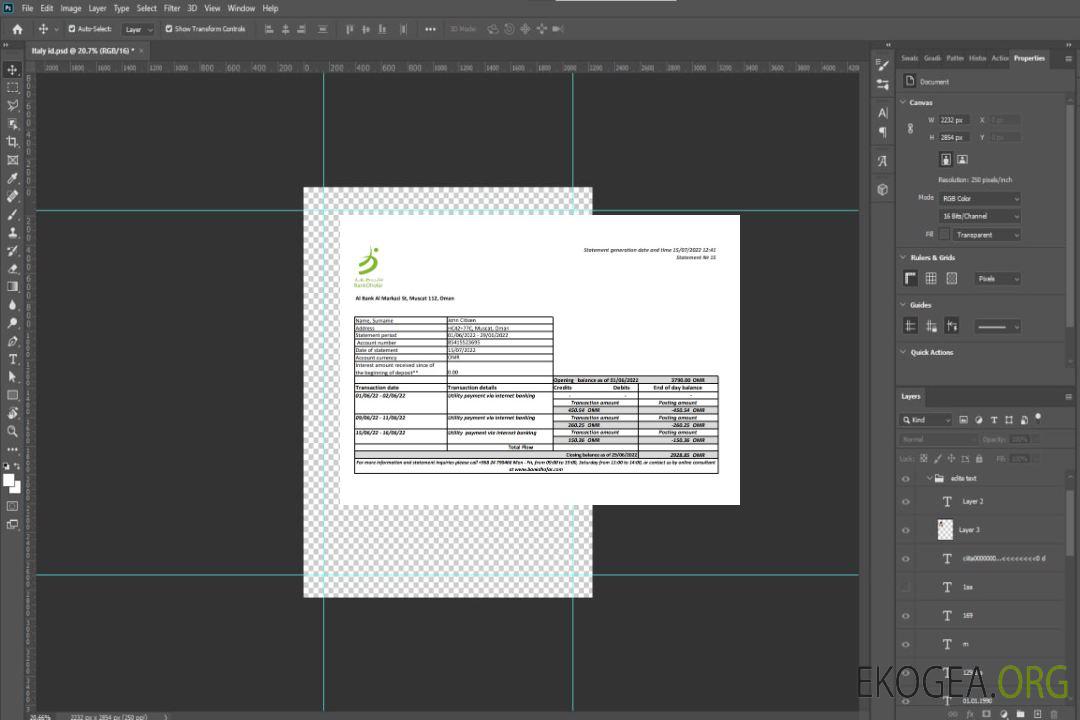 Relevé bancaire d'Oman Bank Dhofar template